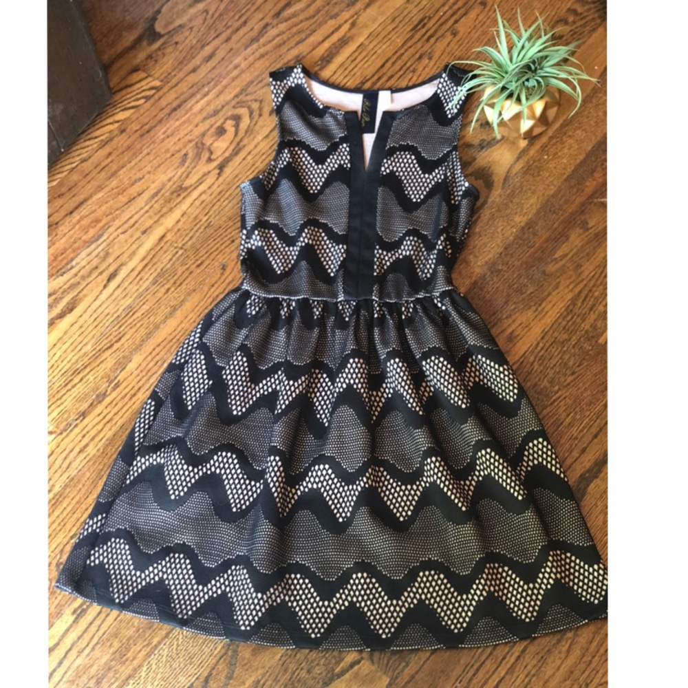 Gorgeous Black and Nude Zig Zag Flair Dress